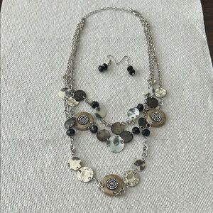 Elegant Silver and Black Layered Necklace Set
